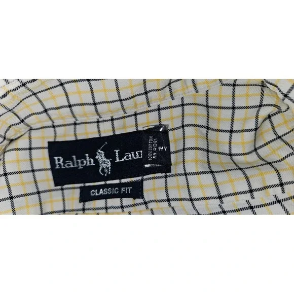 Ralph Lauren Mens Classic Fit Tattersall Check Button Down Shirt Yellow Blue L - Picture 6 of 10